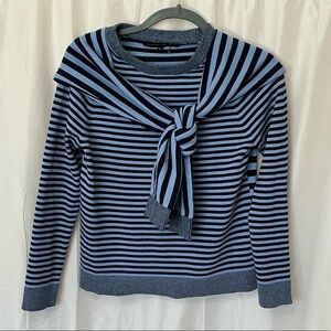 English Factory Navy and Light Blue Striped Crewneck Sweater with Tie Detail- XS